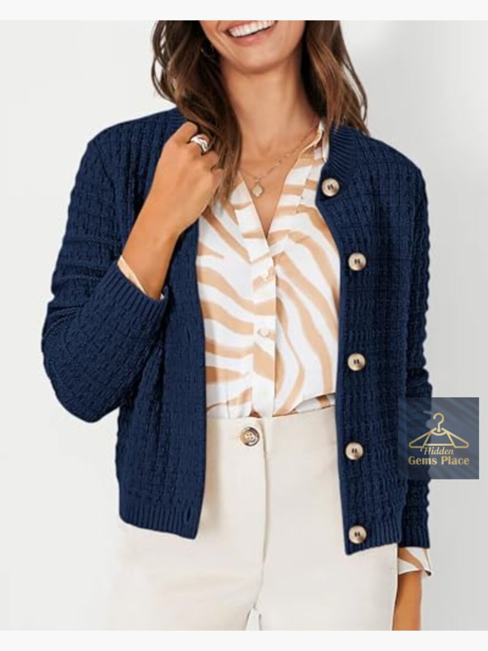Open Front Cardigan Sweater Long Sleeve Button Down Knit Jacket - Picture 4 of 7